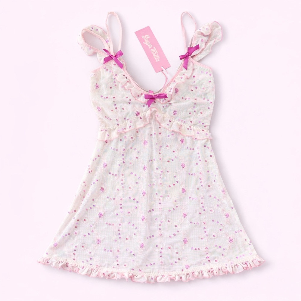 Sugar Thrillz Sweetest Thing Rhinestone Mesh Babydoll Dress NWT Small Dollskill
